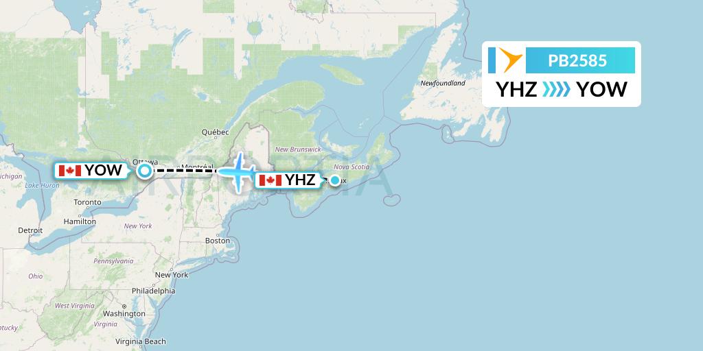 PB2585 PAL Airlines Flight Map: Halifax to Ottawa