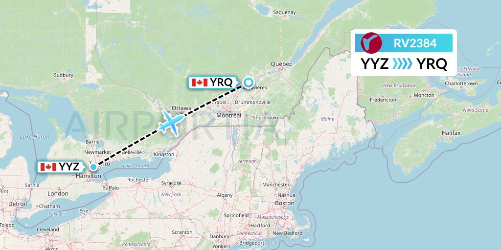 RV2384 Air Canada Rouge Flight Map: Toronto to Trois-Rivieres