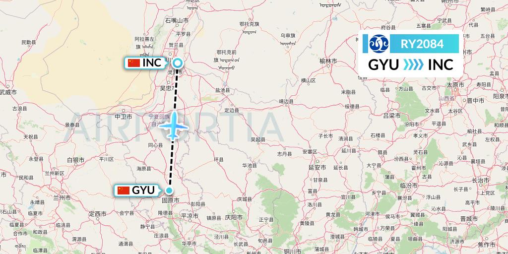 RY2084 Jiangxi Air Flight Map: Guyuan to Yinchuan
