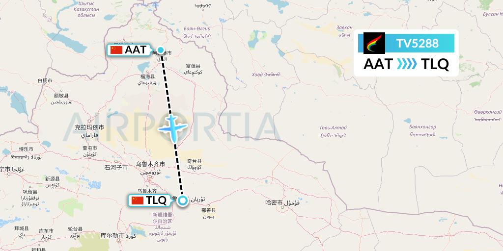 TV5288 Tibet Airlines Flight Map: Altay to Turpan