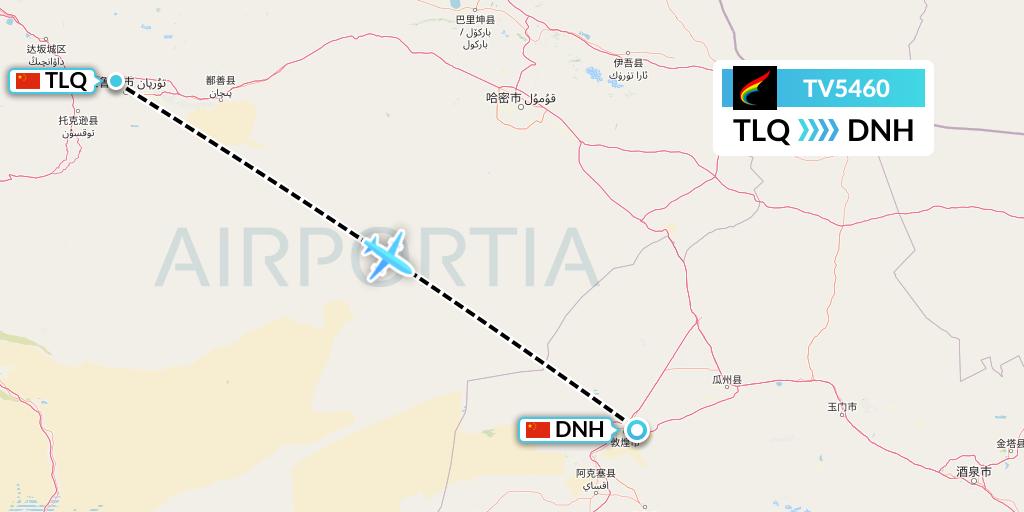 TV5460 Tibet Airlines Flight Map: Turpan to Dunhuang