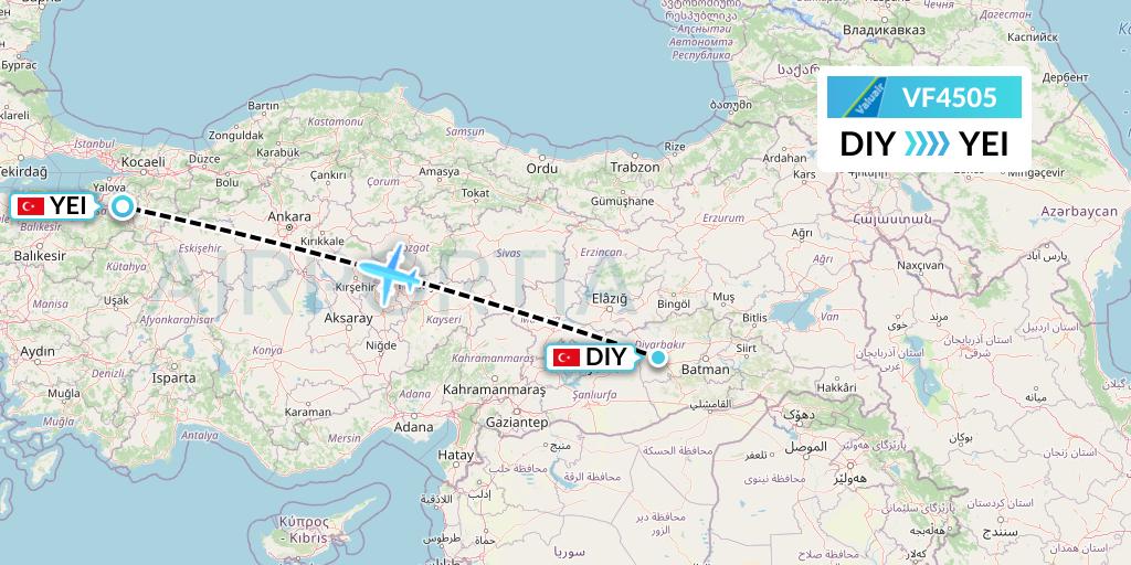 VF4505 ValuAir Flight Map: Diyarbakir to Bursa