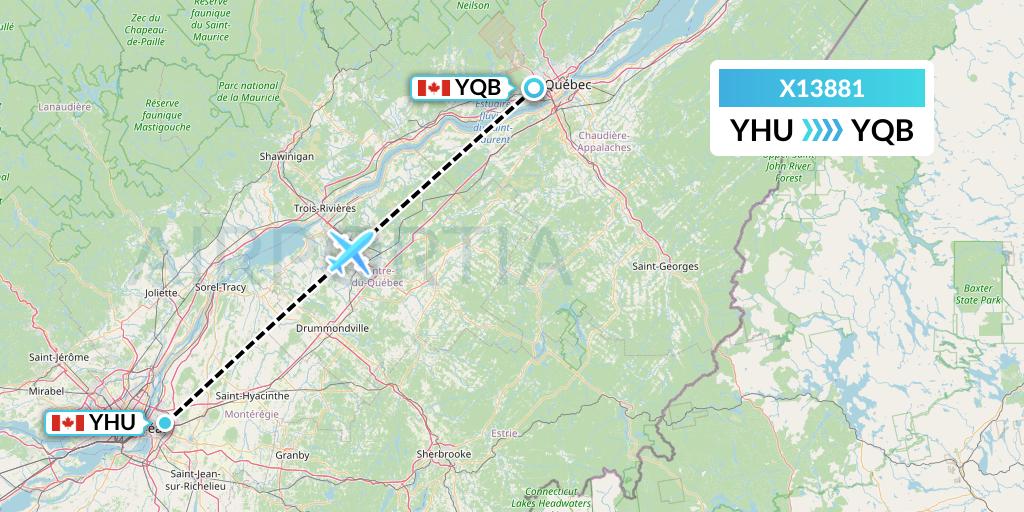 X13881 Nik Airways Flight Map: Montreal to Quebec