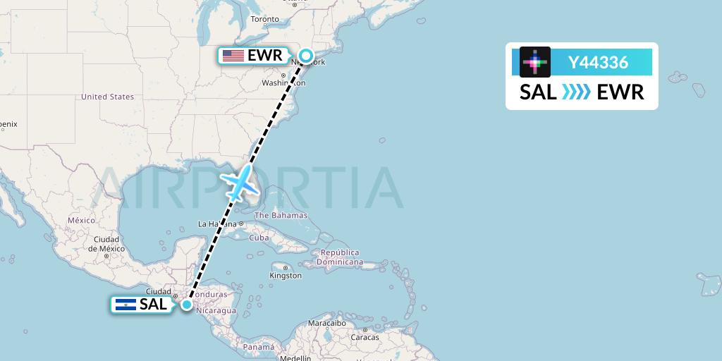 Y44336 Volaris Flight Map: San Salvador to New York