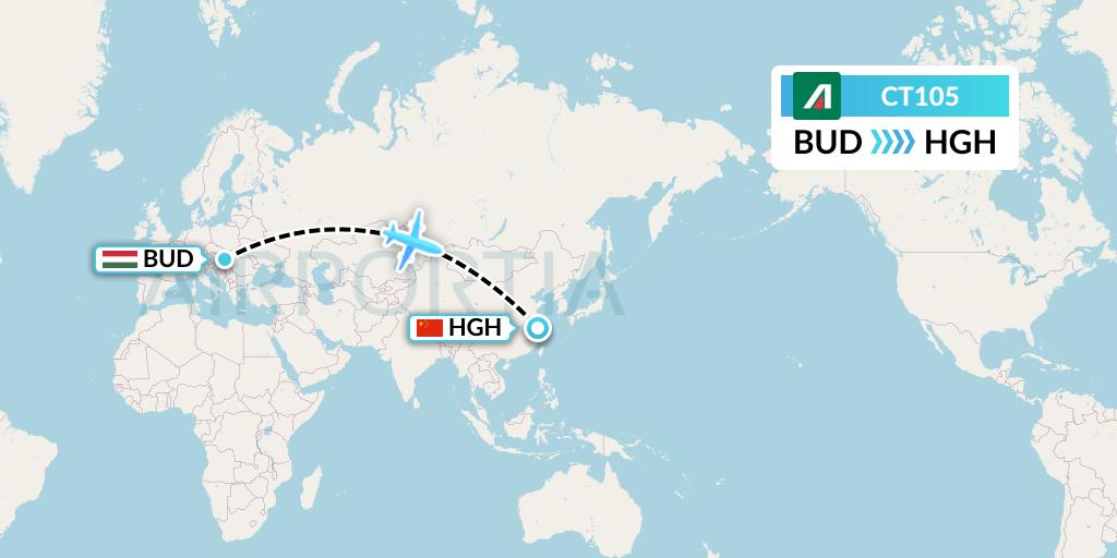 CT105 Alitalia CityLiner Flight Map: Budapest to Hangzhou