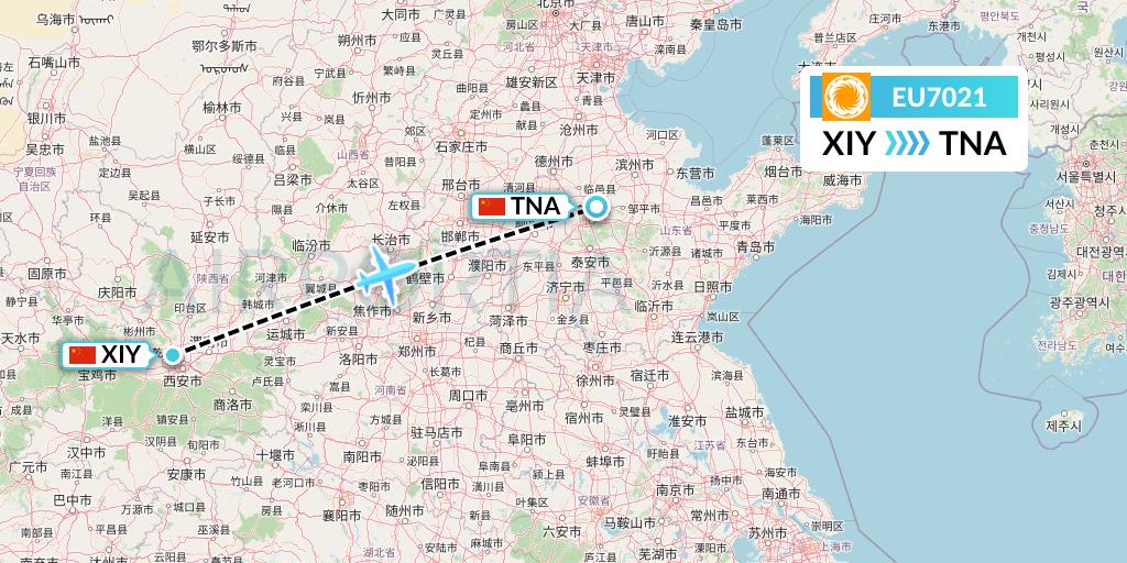 EU7021 Chengdu Airlines Flight Map: Xi'an to Jinan