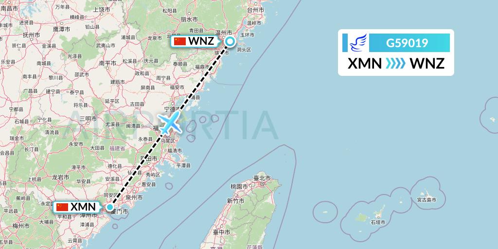 G59019 China Express Airlines Flight Map: Xiamen to Wenzhou