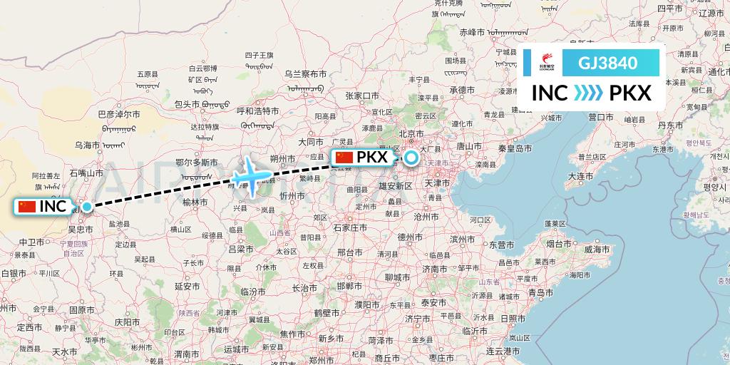 GJ3840 Loong Airlines Flight Map: Yinchuan to Beijing