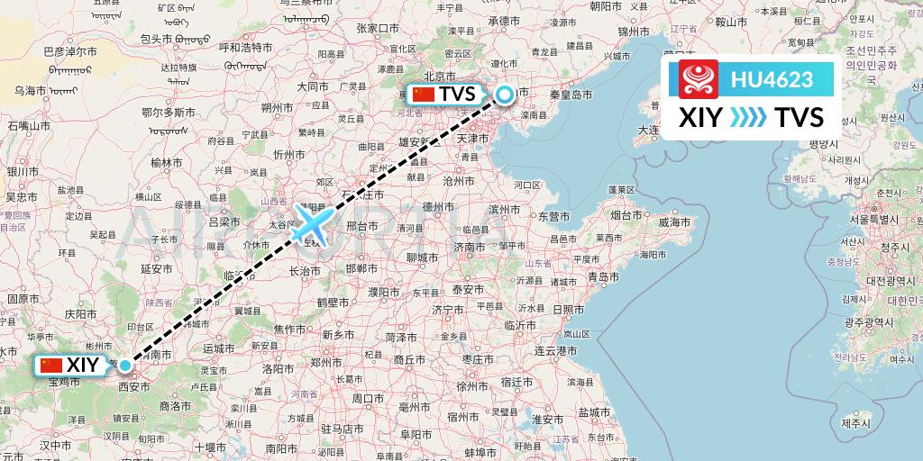 HU4623 Hainan Airlines Flight Map: Xi'an to Tangshan