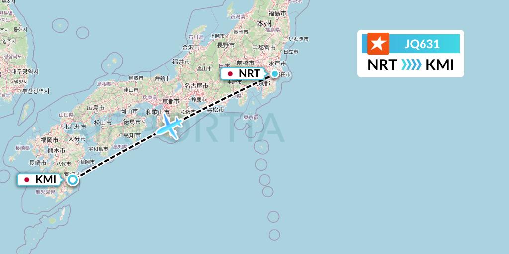 JQ631 Jetstar Airways Flight Map: Tokyo to Miyazaki