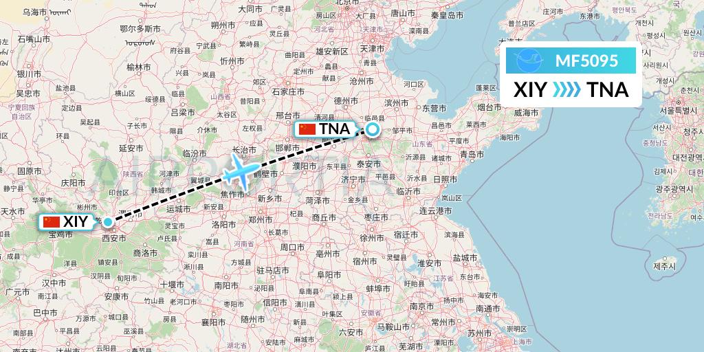MF5095 Xiamen Airlines Flight Map: Xi'an to Jinan