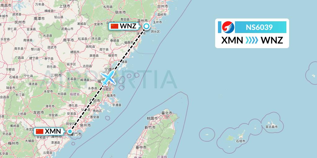 NS6039 Hebei Airlines Flight Map: Xiamen to Wenzhou