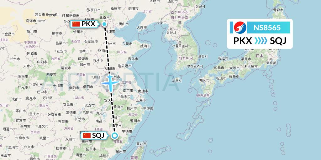 NS8565 Hebei Airlines Flight Map: Beijing to Fuzhou