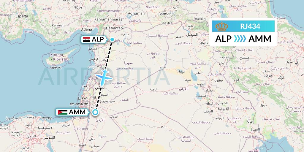 RJ434 Royal Jordanian Flight Map: Aleppo to Amman