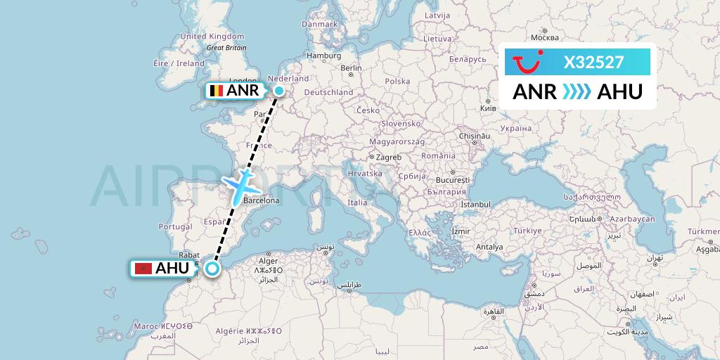 X32527 TUI fly Germany Flight Map: Antwerp to Al Hoceima