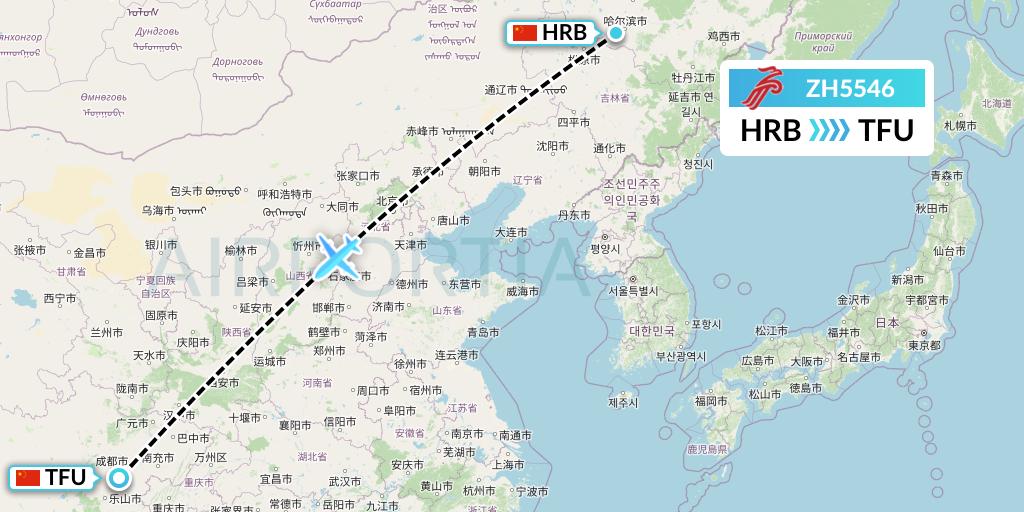 ZH5546 Shenzhen Airlines Flight Map: Harbin to Chengdu