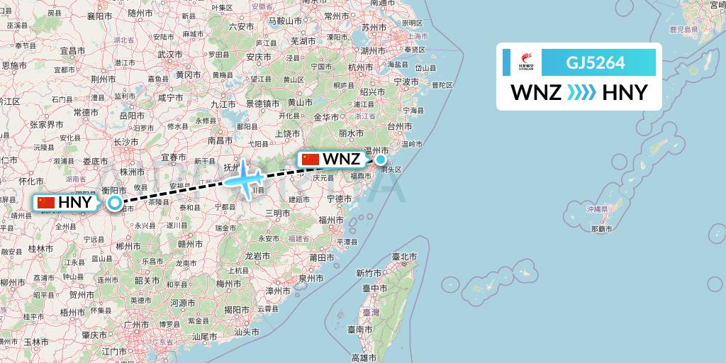GJ5264 Loong Airlines Flight Map: Wenzhou to Hengyang