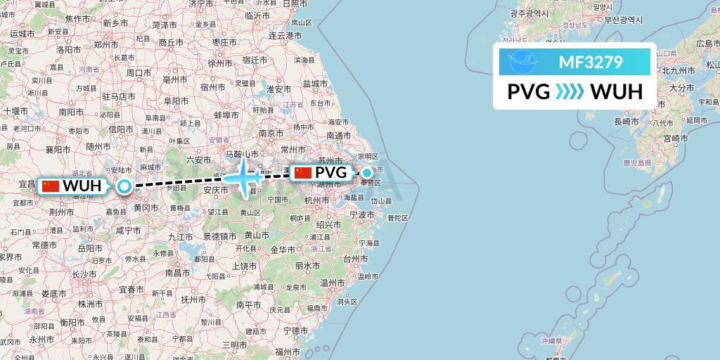 MF3279 Xiamen Airlines Flight Map: Shanghai to Wuhan