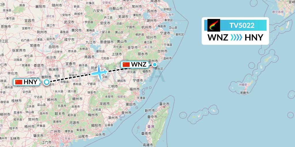 TV5022 Tibet Airlines Flight Map: Wenzhou to Hengyang