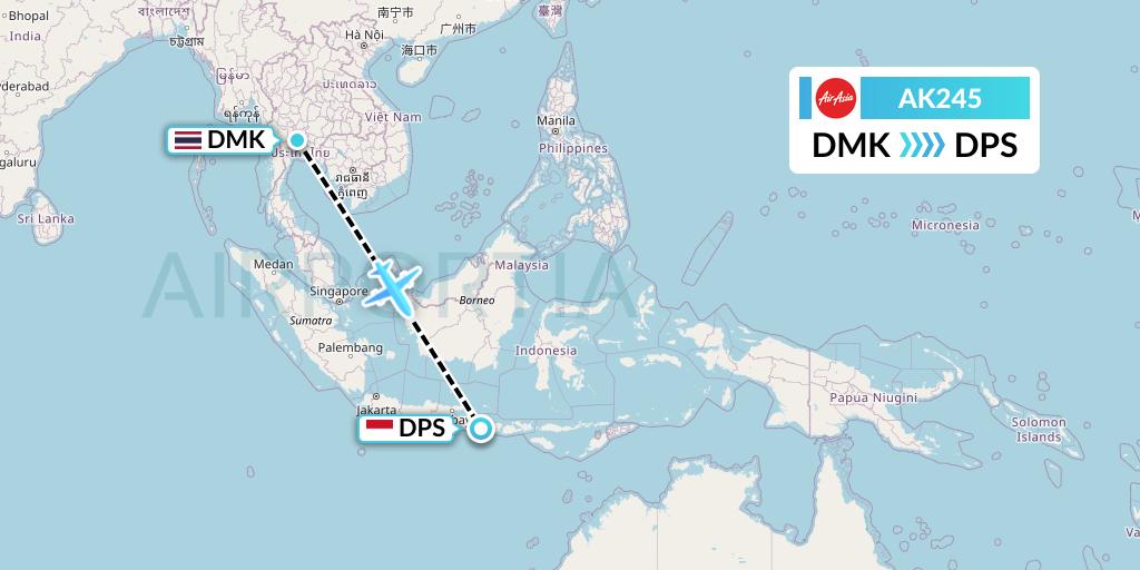 AK245 AirAsia Flight Map: Bangkok to Denpasar