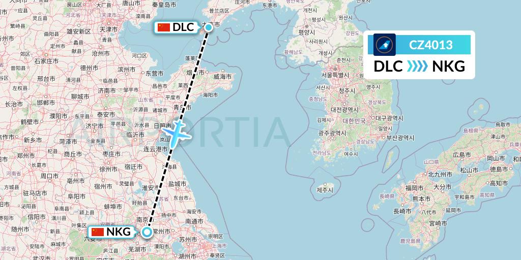 CZ4013 China Southern Airlines Flight Map: Dalian to Nanjing