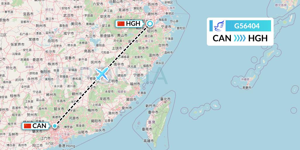G56404 China Express Airlines Flight Map: Guangzhou to Hangzhou