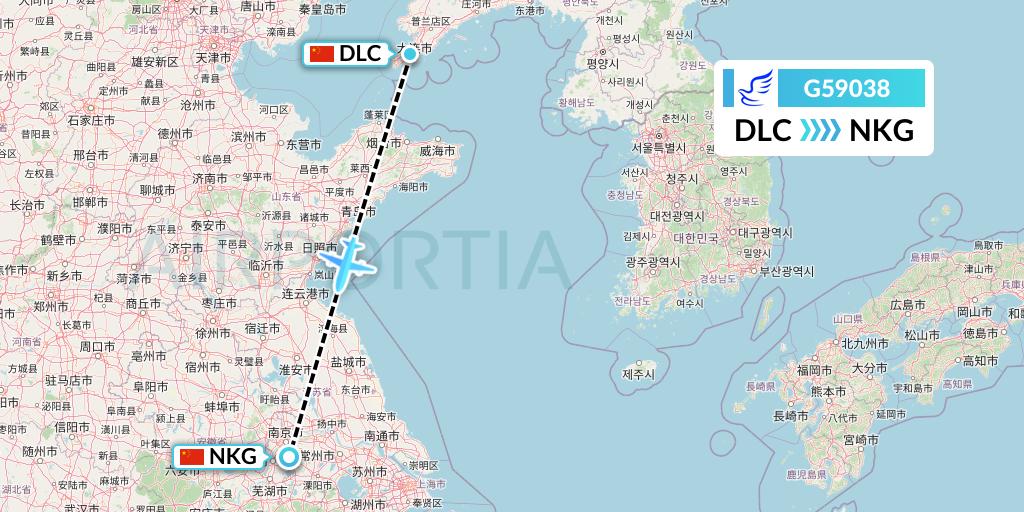 G59038 China Express Airlines Flight Map: Dalian to Nanjing