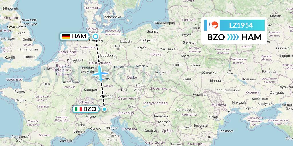 LZ1954 Air Link Flight Map: Bolzano to Hamburg