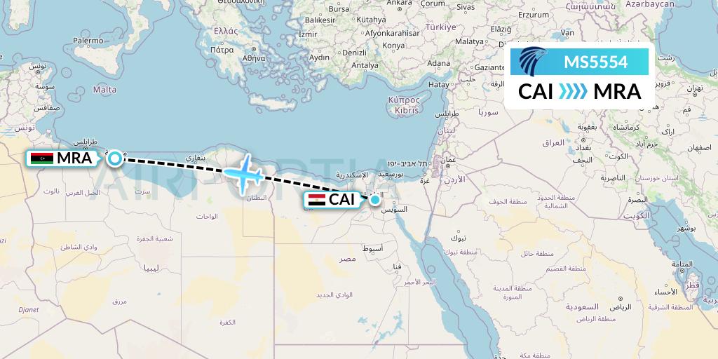 MS5554 EgyptAir Flight Map: Cairo to Misrata