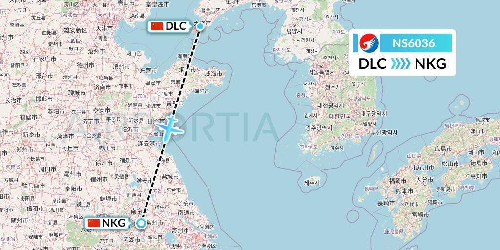 NS6036 Hebei Airlines Flight Map: Dalian to Nanjing