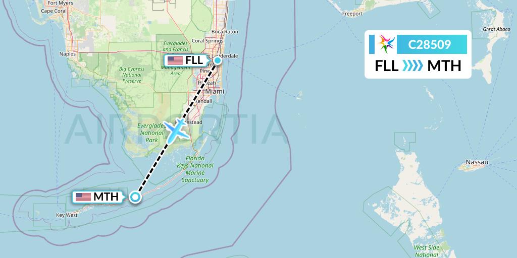 C28509 Ceiba Intercontinental Flight Map: Fort Lauderdale to Marathon