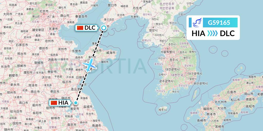 G59165 China Express Airlines Flight Map: Huai'an to Dalian