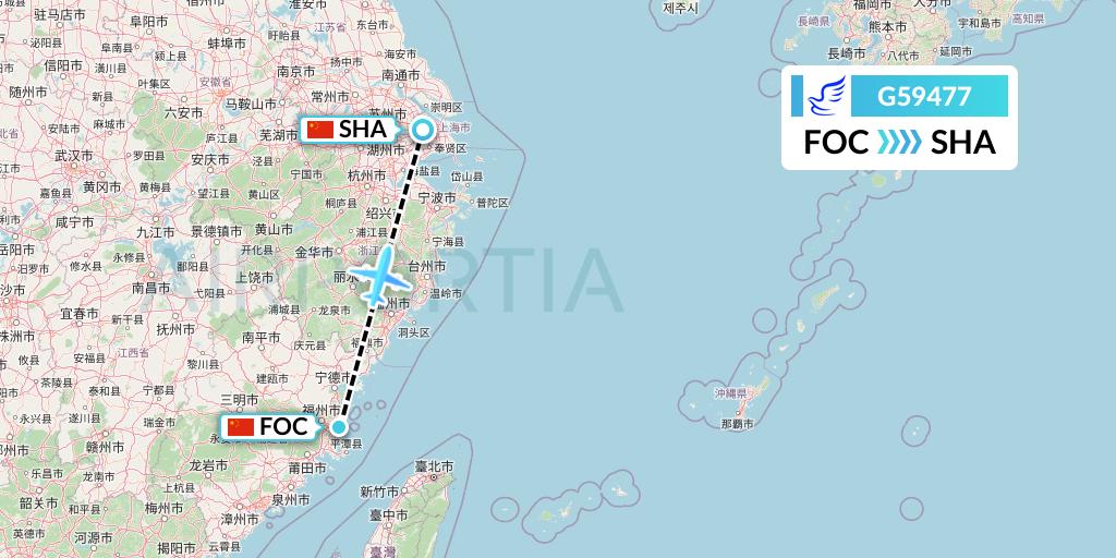 G59477 China Express Airlines Flight Map: Fuzhou to Shanghai