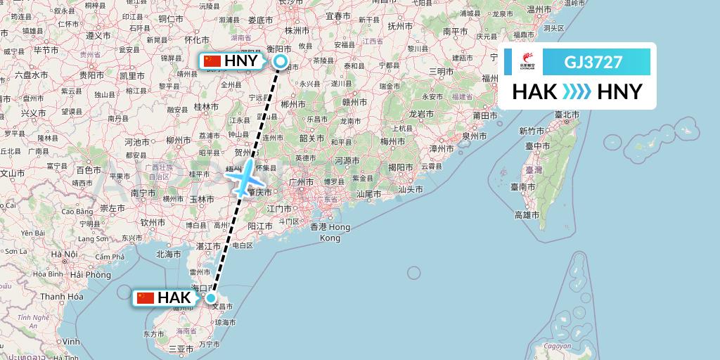 GJ3727 Loong Airlines Flight Map: Haikou to Hengyang