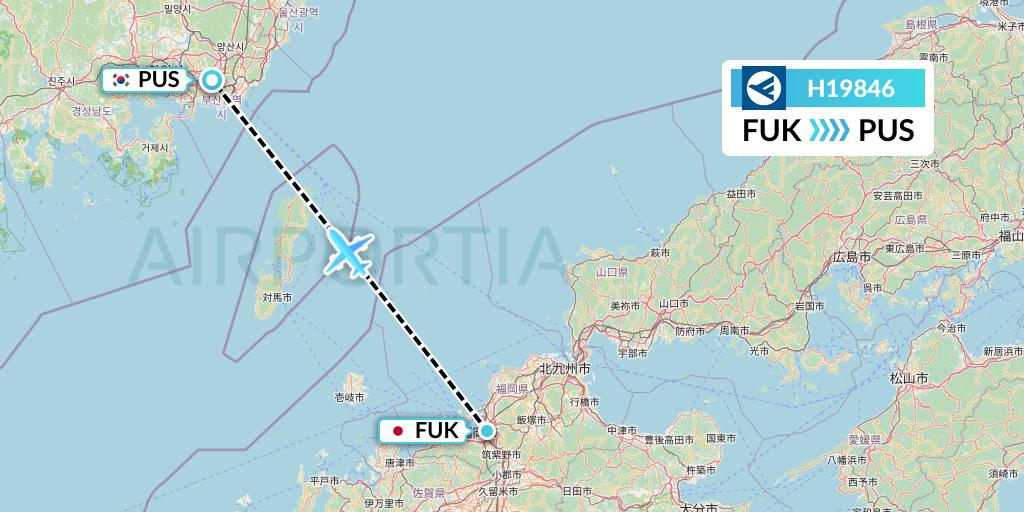 H19846 Hahn Air Systems Flight Map: Fukuoka to Busan