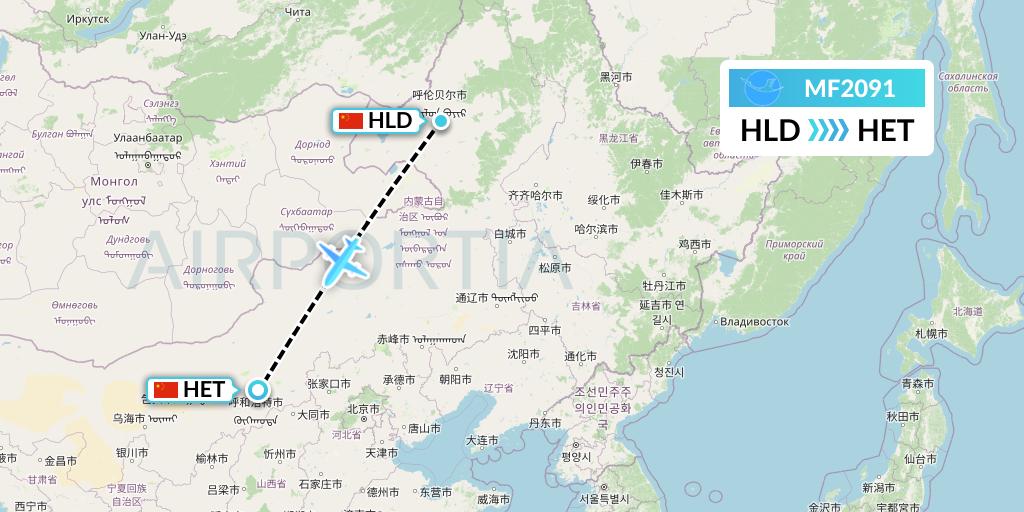 MF2091 Xiamen Airlines Flight Map: Hailar to Hohhot
