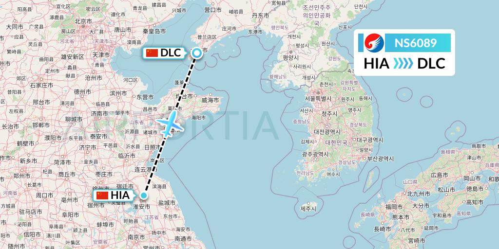 NS6089 Hebei Airlines Flight Map: Huai'an to Dalian