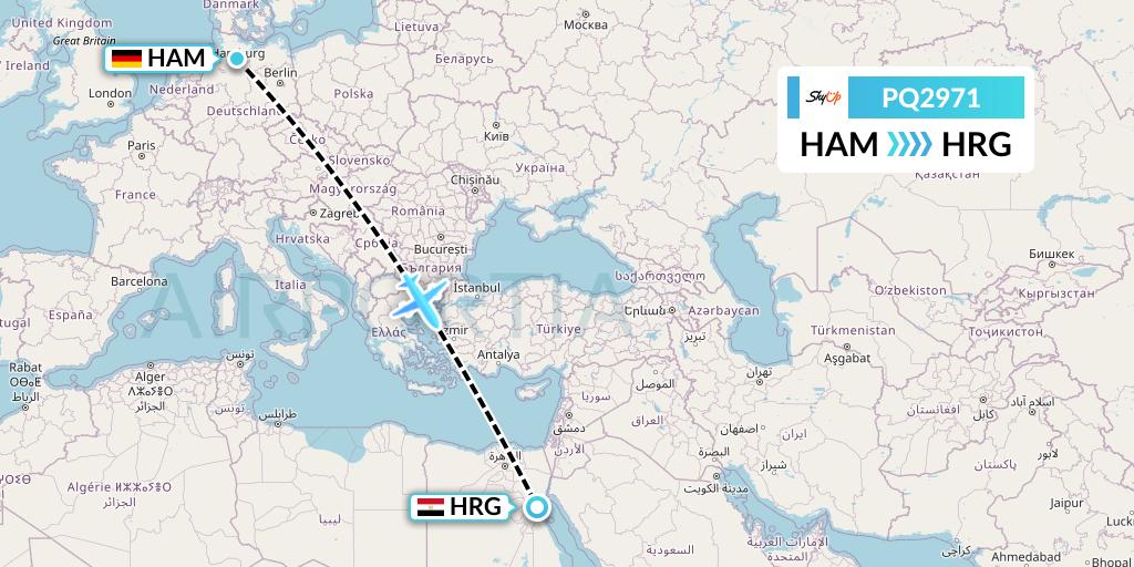 PQ2971 SkyUp Airlines Flight Map: Hamburg to Hurghada