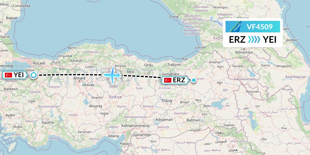 VF4509 ValuAir Flight Map: Erzurum to Bursa