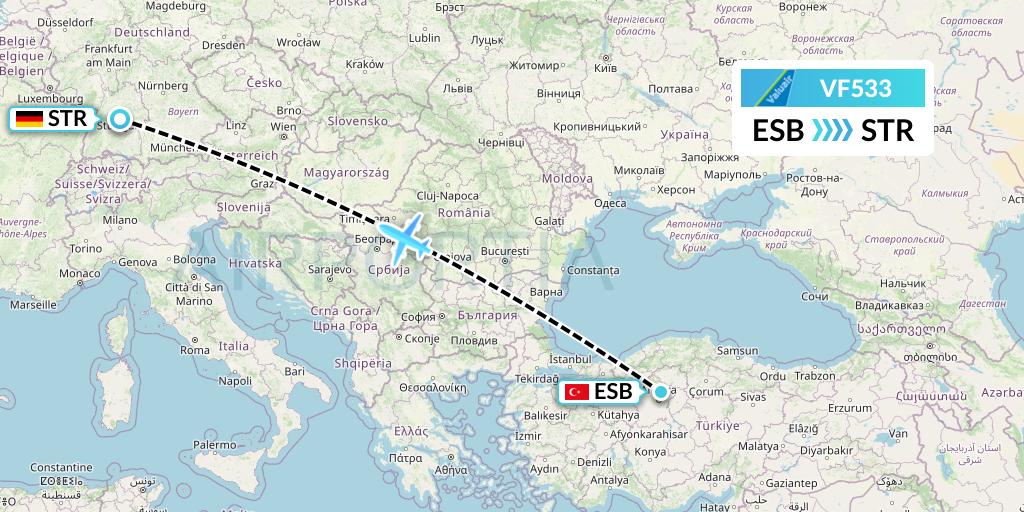 VF533 ValuAir Flight Map: Ankara to Stuttgart