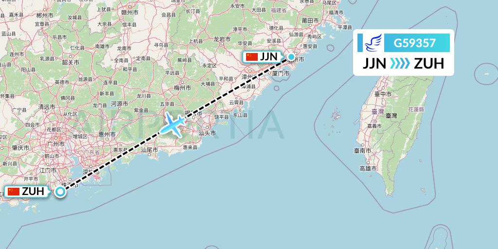 G59357 China Express Airlines Flight Map: Jinjiang to Zhuhai