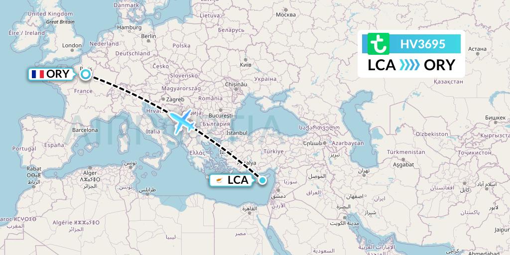HV3695 Transavia Flight Map: Larnaca to Paris