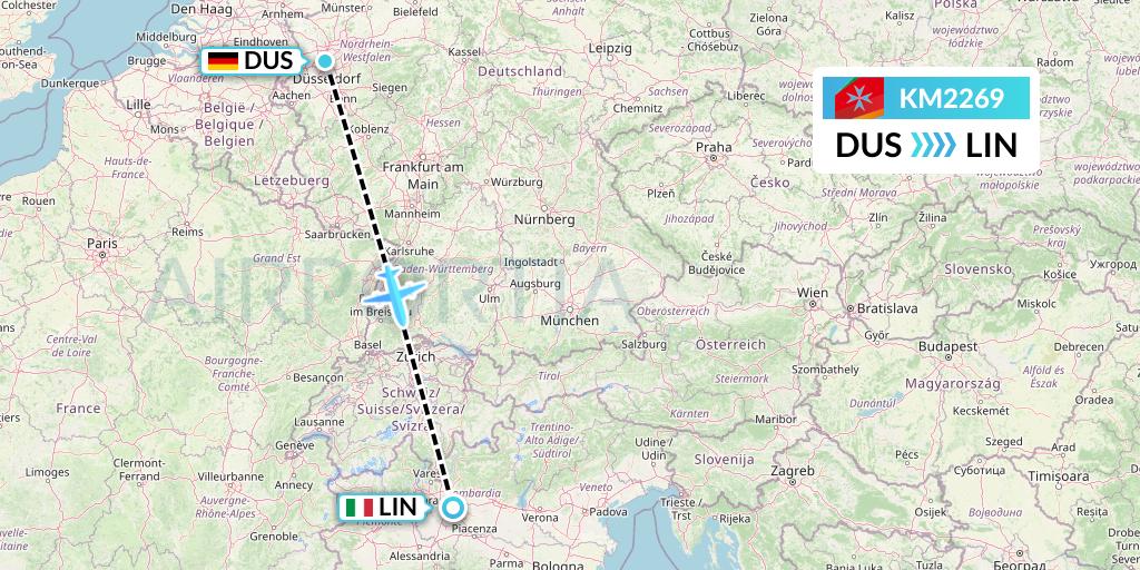 KM2269 Air Malta Flight Map: Dusseldorf to Milan