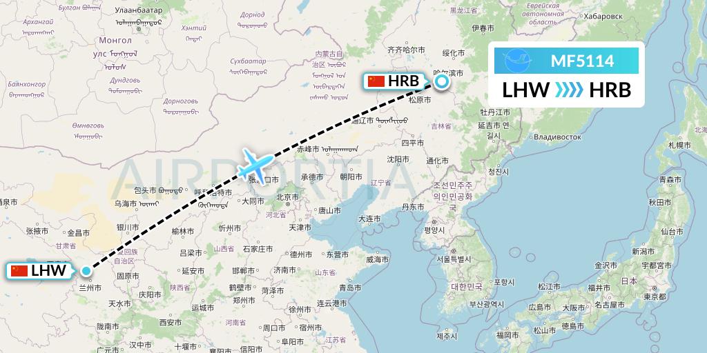 MF5114 Xiamen Airlines Flight Map: Lanzhou to Harbin