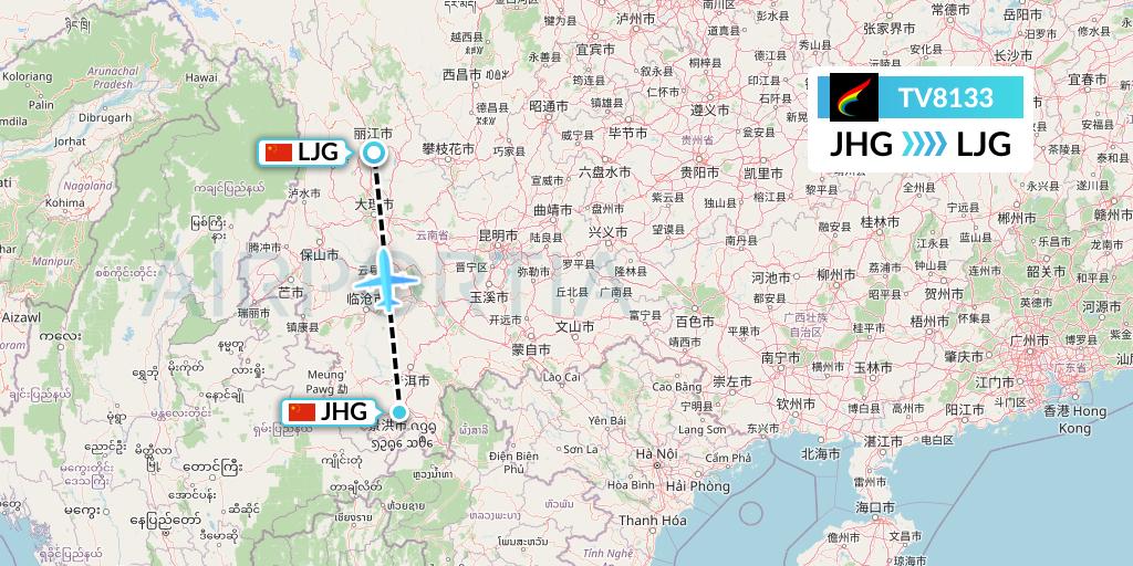 TV8133 Tibet Airlines Flight Map: Jinghong to Lijiang
