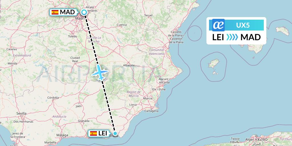 UX5 Air Europa Flight Map: Almeria to Madrid