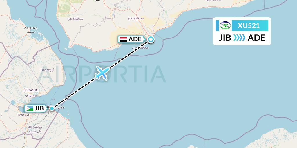 XU521 African Express Airways Flight Map: Djibouti to Aden