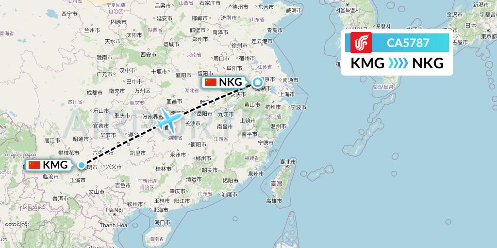 CA5787 Air China Flight Map: Kunming to Nanjing