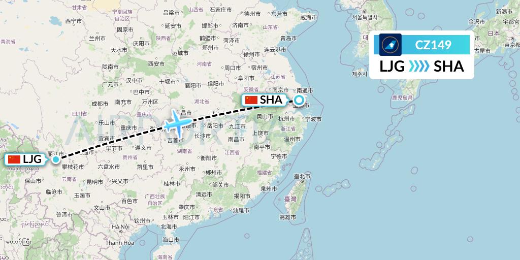 CZ149 China Southern Airlines Flight Map: Lijiang to Shanghai
