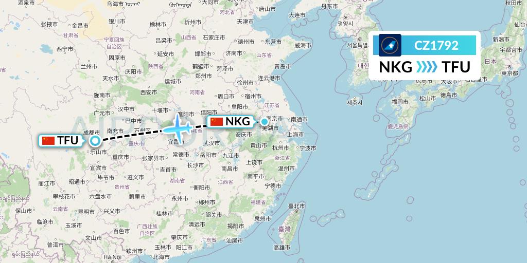 CZ1792 China Southern Airlines Flight Map: Nanjing to Chengdu